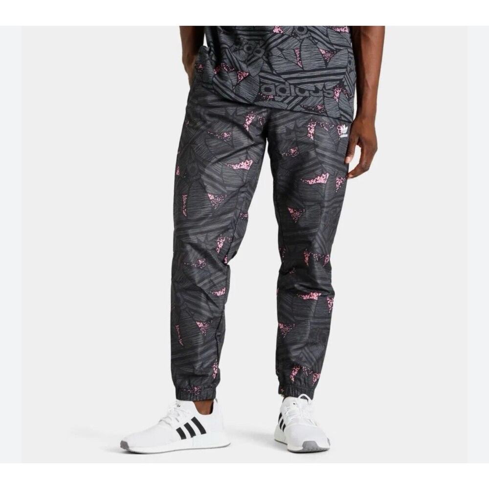 Adidas Originals Men's Rekive Trefoil Allover Print  Black Track Pants Sz. Sm
